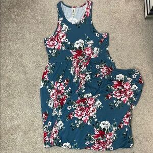 Floral Tank Maxi Dress - Blue and Pink